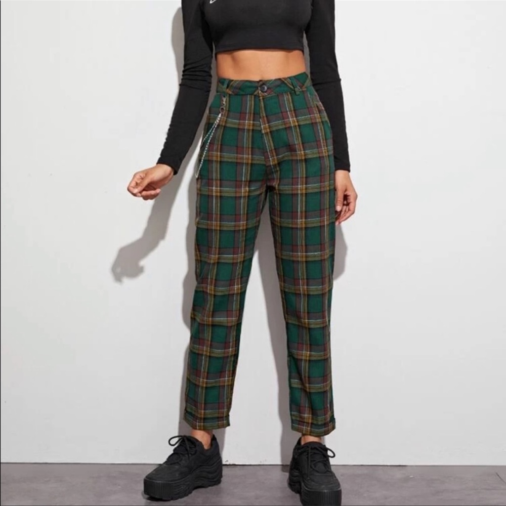 Shein Slant Pocket Tartan Crop Pants